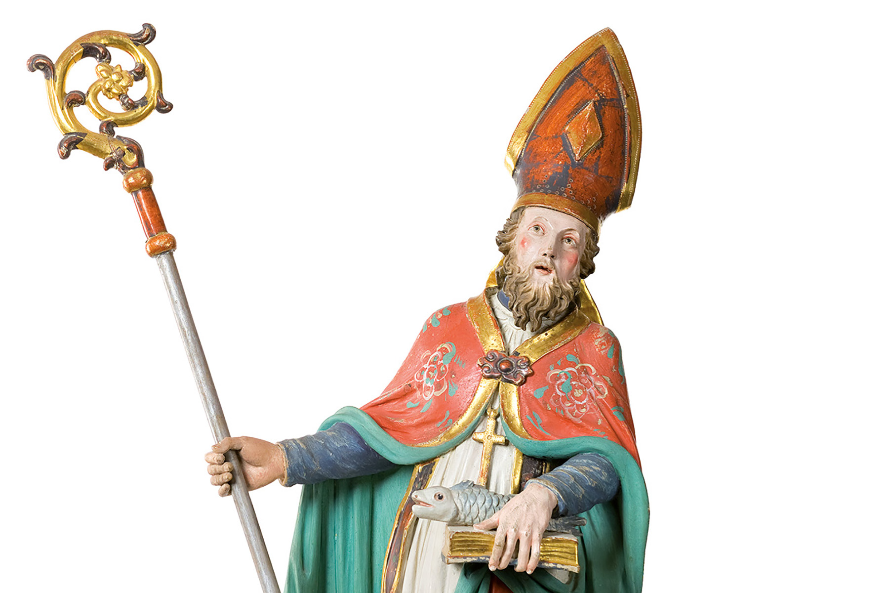Heiliger Ulrich in vollem Bischofsornat und mit einem Fisch als Attribut
